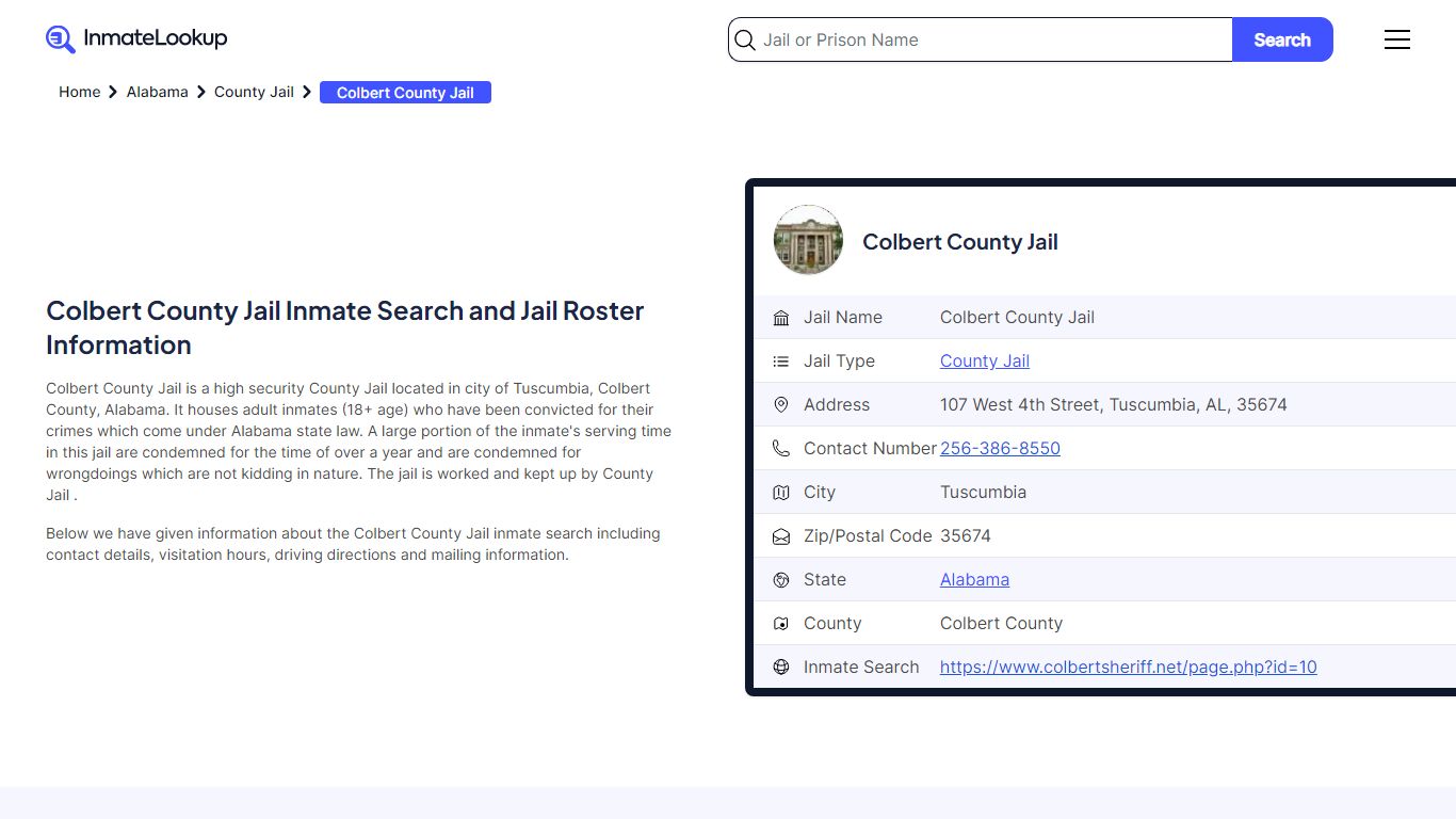 Colbert County Jail Inmate Search and Jail Roster Information